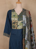 Navy Blue Patchwork Printed Cotton Salwar Suit with Dupatta