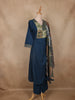 Navy Blue Patchwork Printed Cotton Salwar Suit with Dupatta