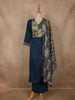 Navy Blue Patchwork Printed Cotton Salwar Suit with Dupatta