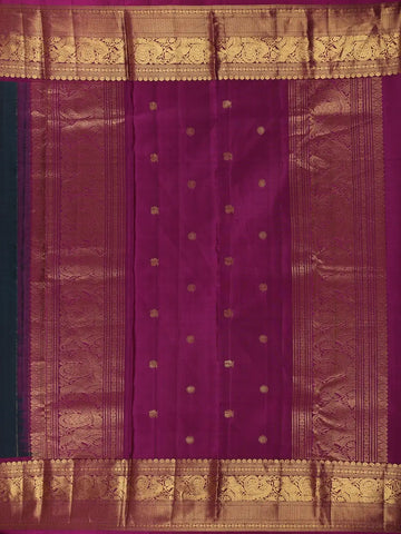 Navy Blue Peacock Woven Pure Kanchipuram Silk Saree With Contrast Border - Diadem