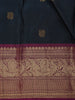 Navy Blue Peacock Woven Pure Kanchipuram Silk Saree With Contrast Border - Diadem