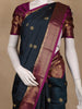 Navy Blue Peacock Woven Pure Kanchipuram Silk Saree With Contrast Border - Diadem