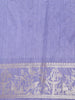 Navy Blue Peacock Woven Raw Silk Saree with Contrast Lavender Zari Border