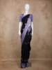 Navy Blue Peacock Woven Raw Silk Saree with Contrast Lavender Zari Border