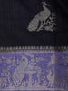Navy Blue Peacock Woven Raw Silk Saree with Contrast Lavender Zari Border