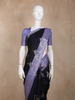 Navy Blue Peacock Woven Raw Silk Saree with Contrast Lavender Zari Border