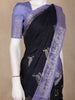Navy Blue Peacock Woven Raw Silk Saree with Contrast Lavender Zari Border