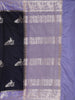 Navy Blue Peacock Woven Raw Silk Saree with Contrast Lavender Zari Border