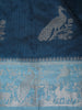 Navy Blue Peacock Woven Raw Silk Saree with Contrast Sky Blue Zari Border
