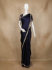 Navy Blue Plain Satin Saree with Sequin Lace Border