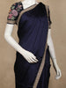 Navy Blue Plain Satin Saree with Sequin Lace Border