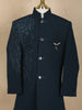 Navy Blue Polyester Lion Sequins Designed Sherwani And Pant Set