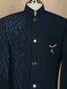 Navy Blue Polyester Lion Sequins Designed Sherwani And Pant Set