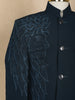 Navy Blue Polyester Lion Sequins Designed Sherwani And Pant Set