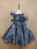 Navy Blue Satin Oversized 3D Flower Party Frock for Girls