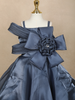 Navy Blue Satin Oversized 3D Flower Party Frock for Girls