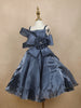 Navy Blue Satin Oversized 3D Flower Party Frock for Girls