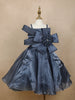 Navy Blue Satin Oversized 3D Flower Party Frock for Girls