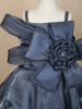 Navy Blue Satin Oversized 3D Flower Party Frock for Girls