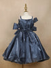 Navy Blue Satin Oversized 3D Flower Party Frock for Girls