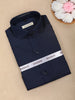 Navy Blue Self-Textured Design Full Sleeve Cotton Kids Shirt