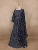 Navy Blue Sequins And Mirror Embroidered Net Bridal Lehenga Set - Diadem