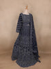 Navy Blue Sequins And Mirror Embroidered Net Bridal Lehenga Set - Diadem