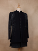 Navy Blue Sequins Design Polynosic Sherwani Suit