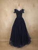Navy Blue Sequins Embellished Design Party Wear Net Gown
