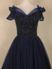 Navy Blue Sequins Embellished Design Party Wear Net Gown