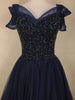 Navy Blue Sequins Embellished Design Party Wear Net Gown
