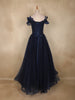 Navy Blue Sequins Embellished Design Party Wear Net Gown