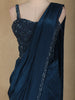 Navy Blue Sequins Embroidered Satin Ready To Wear Saree
