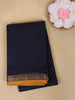 Navy Blue Solid Design Cotton Saree With Contrast Zari Border