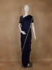 Navy Blue Solid Designed Satin Saree With Scalloped Border