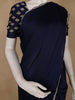 Navy Blue Solid Designed Satin Saree With Scalloped Border