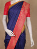 Navy Blue Solid Designed Tussar Silk Saree With Contrast Border