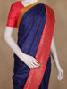 Navy Blue Solid Designed Tussar Silk Saree With Contrast Border