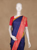 Navy Blue Solid Designed Tussar Silk Saree With Contrast Border