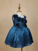 Navy Blue Solid Design with 3D Floral Embellishment Satin Frock