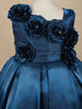 Navy Blue Solid Design with 3D Floral Embellishment Satin Frock