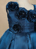 Navy Blue Solid Design with 3D Floral Embellishment Satin Frock