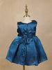 Navy Blue Solid Design with 3D Floral Embellishment Satin Frock