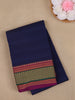 Navy Blue Solid Woven Design Pure Cotton Saree with Contrast Border