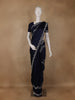 Navy Blue Stone Embellished Satin Saree With Scalloped Border