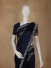 Navy Blue Stone Embellished Satin Saree With Scalloped Border
