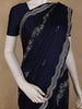 Navy Blue Stone Embellished Satin Saree With Scalloped Border