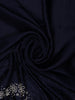 Navy Blue Stone Embellished Satin Saree With Scalloped Border