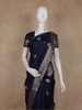 Navy Blue Striped Butta Design Semi Banarasi Saree