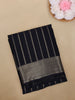 Navy Blue Striped Design Chiffon Saree With Zari Border